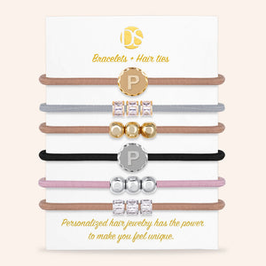 "The Unique One" Set of 6 Initial Hair Ties & Bracelet Jewels