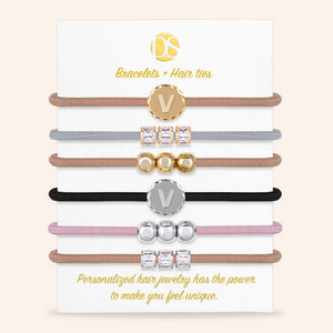 "The Unique One" Set of 6 Initial Hair Ties & Bracelet Jewels