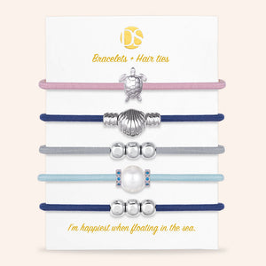 "Floating in the Sea" Set of 5 Hair Ties & Bracelet Jewels