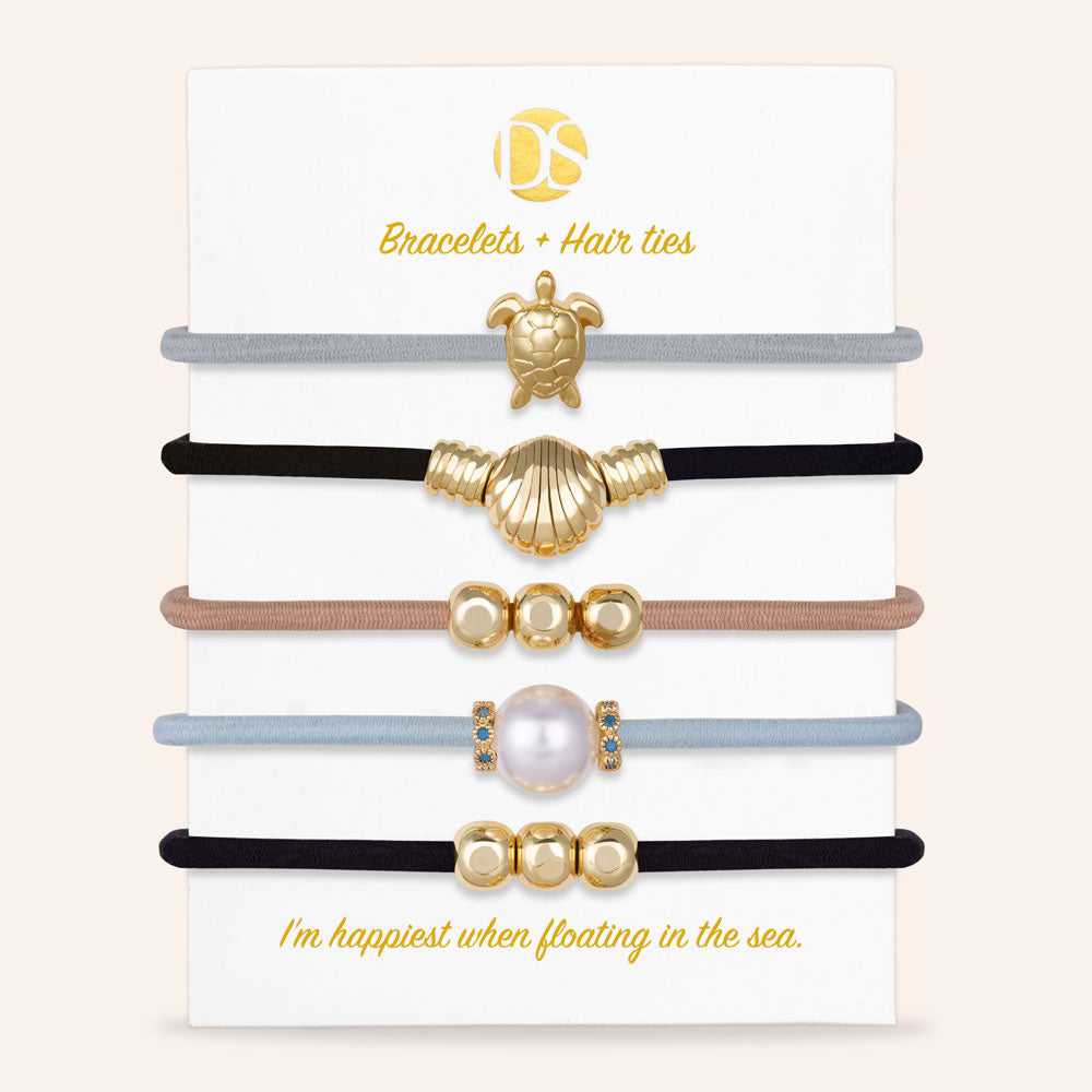 "Floating in the Sea" Set of 5 Hair Ties & Bracelet Jewels