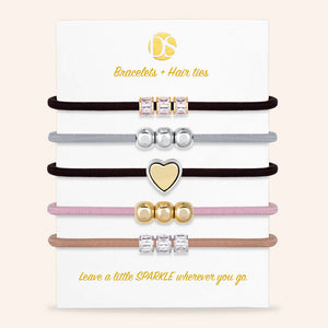 "Heart of Gold" Two-Tone Set of 5 Hair Ties & Bracelet Jewels