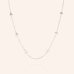 "Modern Love" Sterling Silver Heart Station Chain Necklace
