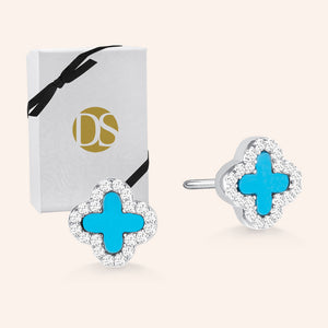"Anabelle" 0.9CTW Sterling Silver Pave Turquoise Flower Stud Earrings
