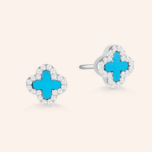 "Anabelle" 0.9CTW Sterling Silver Pave Turquoise Flower Stud Earrings