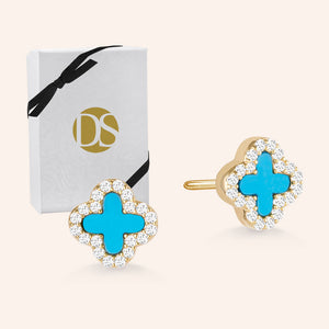 "Anabelle" 0.9CTW Sterling Silver Pave Turquoise Flower Stud Earrings