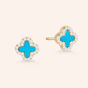 "Anabelle" 0.9CTW Sterling Silver Pave Turquoise Flower Stud Earrings