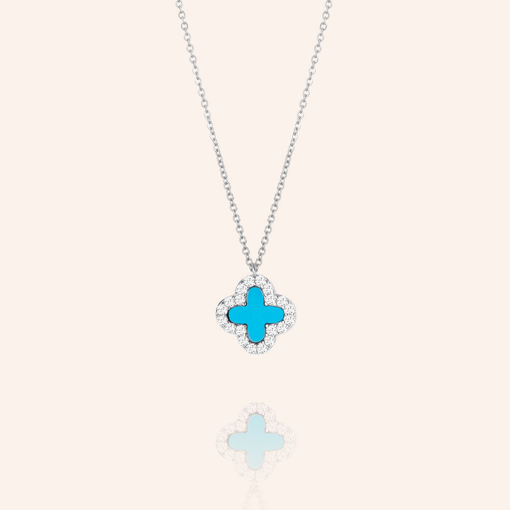 "Anabelle" 0.9CTW Sterling Silver Pave Turquoise Flower Pendant Necklace