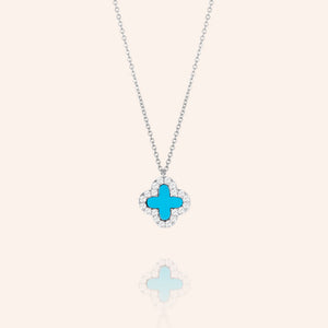 "Anabelle" 0.9CTW Sterling Silver Pave Turquoise Flower Pendant Necklace