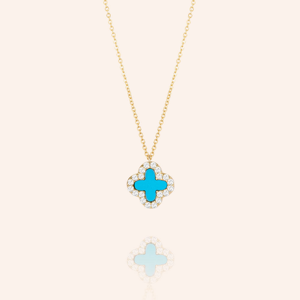 "Anabelle" 0.9CTW Sterling Silver Pave Turquoise Flower Pendant Necklace