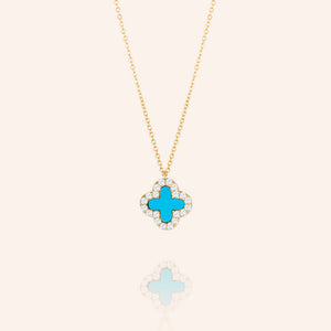 "Anabelle" 0.9CTW Sterling Silver Pave Turquoise Flower Pendant Necklace