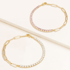 "Aurora" 2.8CTW Set of Two Half Tennis & Clip Chain Bracelets