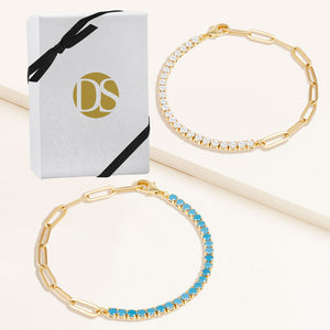 "Aurora" 2.8CTW Set of Two Half Tennis & Clip Chain Bracelets