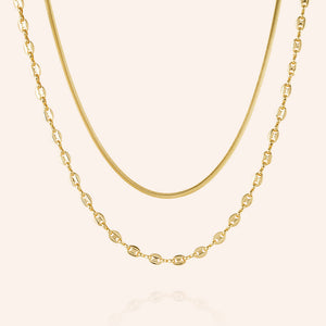 Alice Duo Set of Two Herringbone & Figaro Chain Layering Necklaces - DSF  Jewels