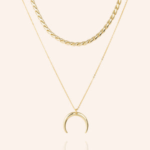 "Siren"  Set of Two Rope Chain & Horn Pendant Layering Necklaces