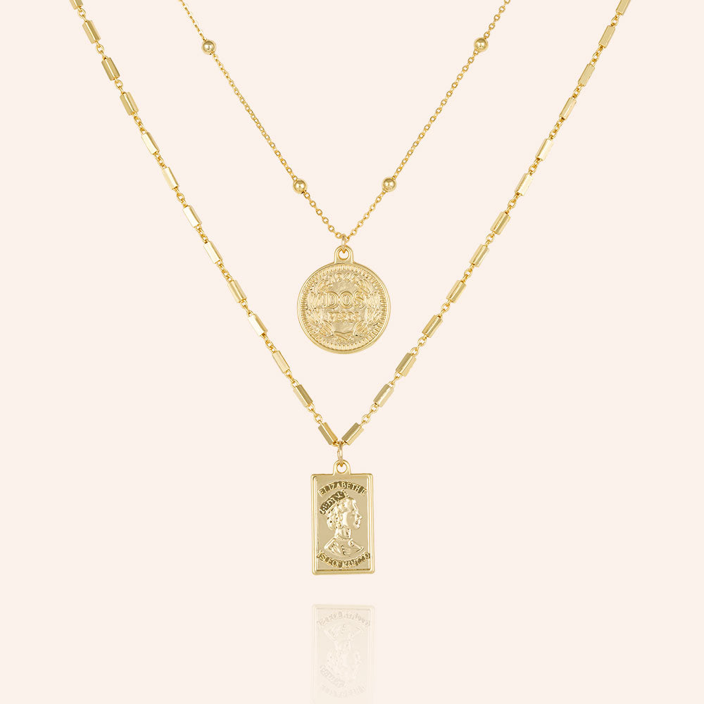 Layered coin pendant necklace sales