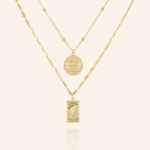 "Athens" Set of Two Coin &  Tag  Pendant Layered Necklaces