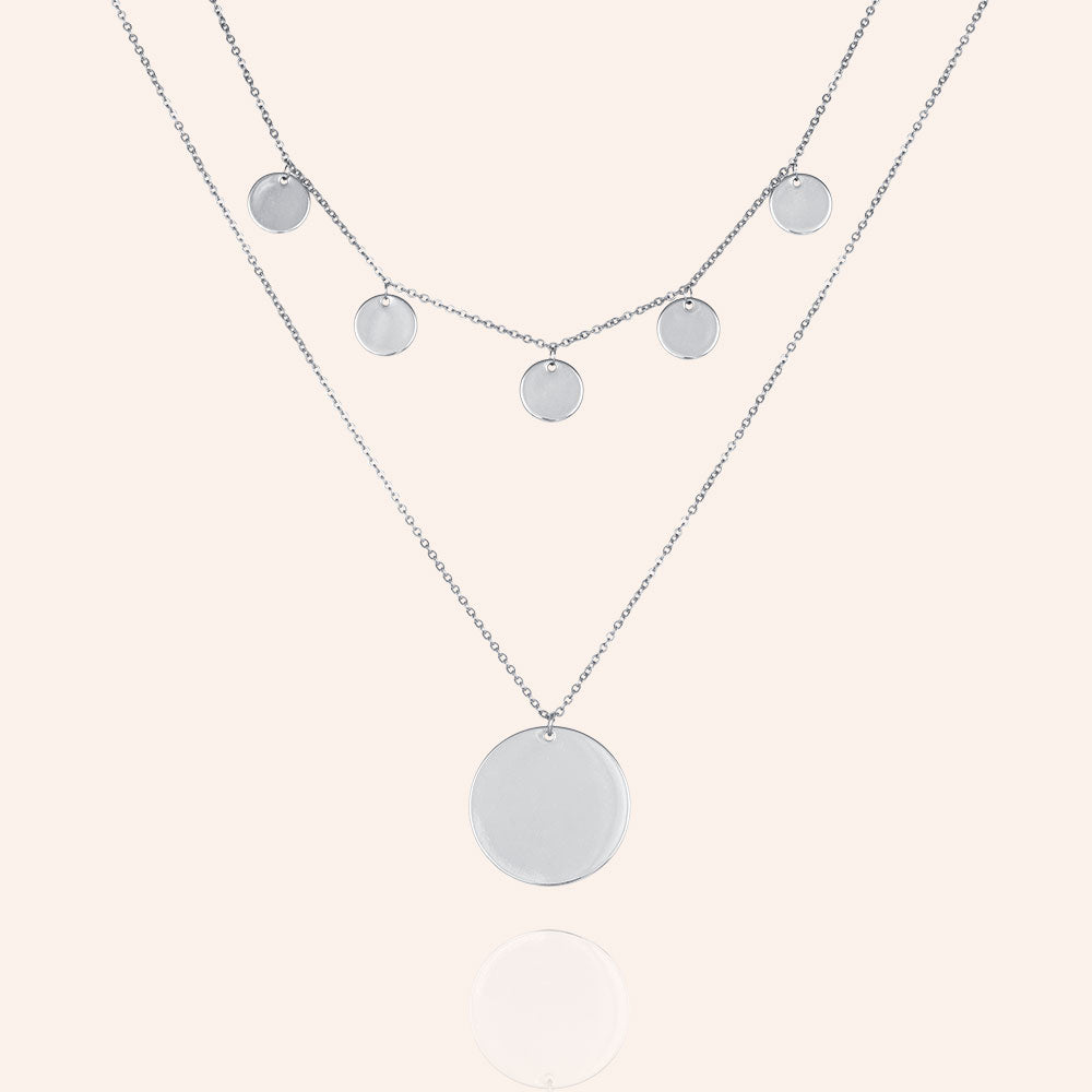 "Phuket" Set of Two High Polished Station Discs Layering Necklaces