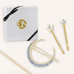 "Rise & Shine" 7.6CTW Prong-Set Moon and Stars Hair Pin Set