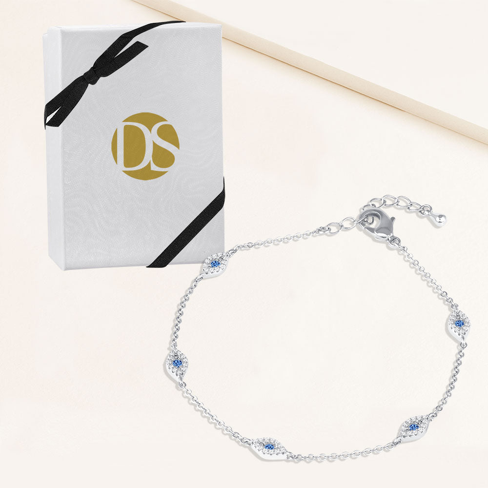 Round ROYAL BLUE Evil Eye Clear Quartz Bracelet – Evelyns Original