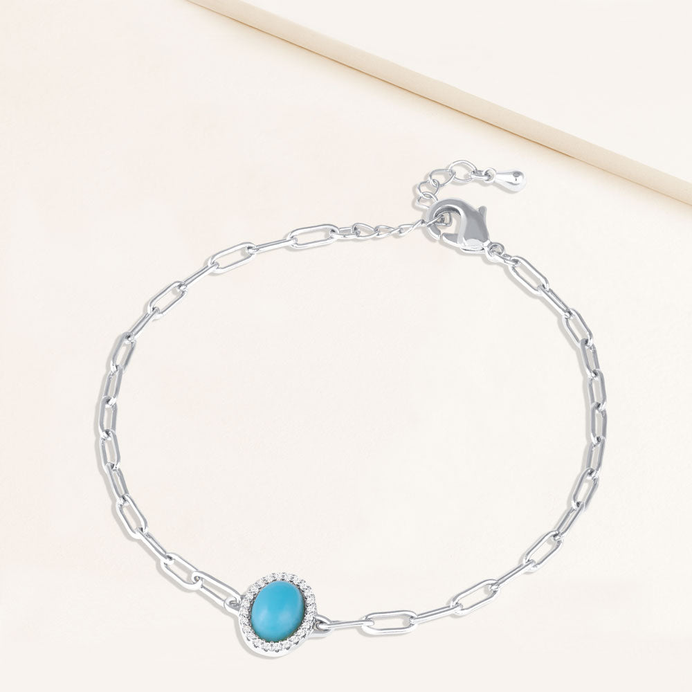 "Bayside" Oval Cut Turquoise Clip Chain Bracelet