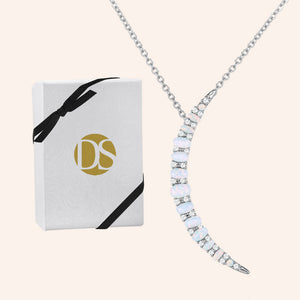 "New Beginnings" Pave & Opal Stones Moon Pendant Necklace