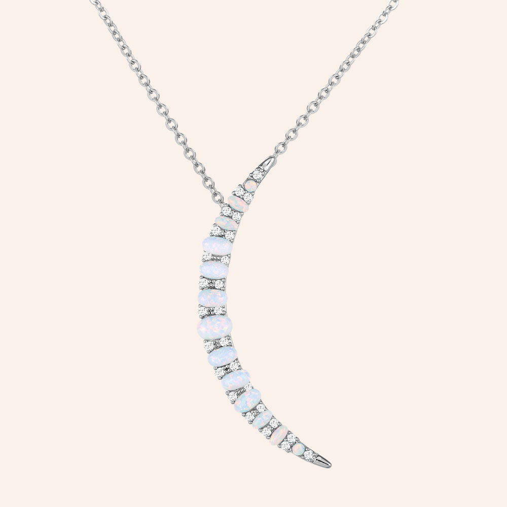 "New Beginnings" Pave & Opal Stones Moon Pendant Necklace