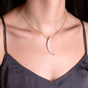 "New Beginnings" Pave & Opal Stones Moon Pendant Necklace
