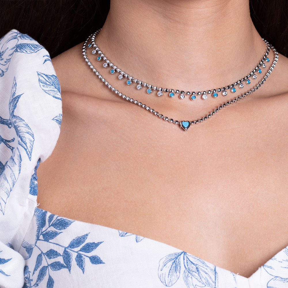 "Close to You" Bezel Set Turquoise Heart Statement Necklace
