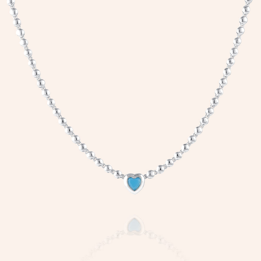 "Close to You" Bezel Set Turquoise Heart Statement Necklace