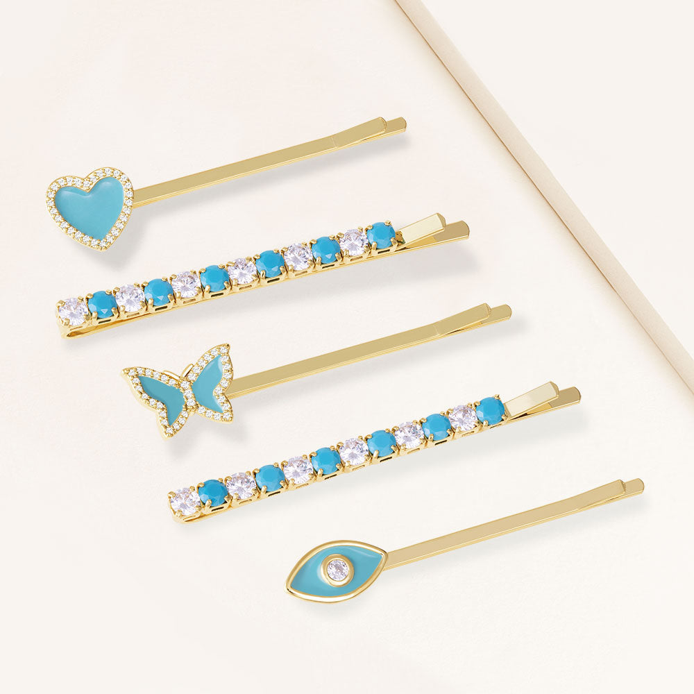 "Set me Free" 4.2CTW Turquoise & Enamel Hair Pin Set