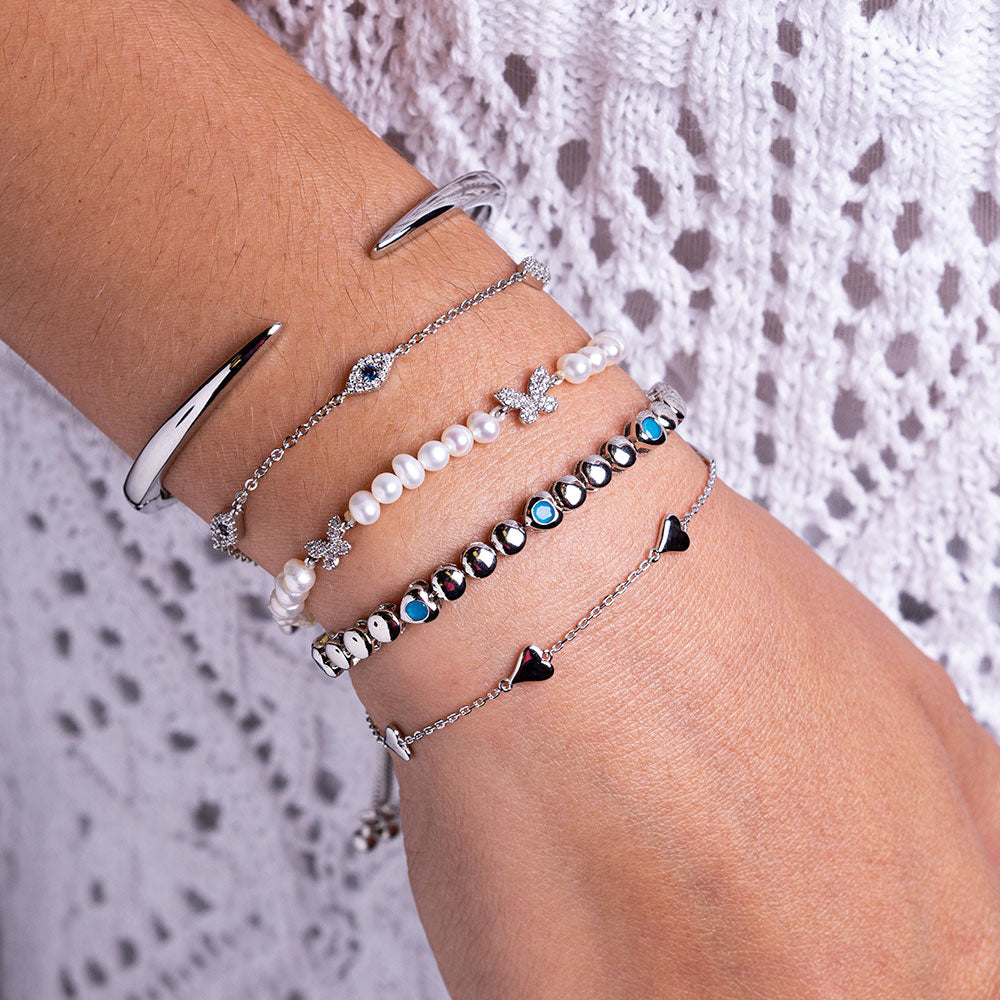 "Camila" 1.1CTW Pave Butterflies & Freshwater Pearls Bracelet