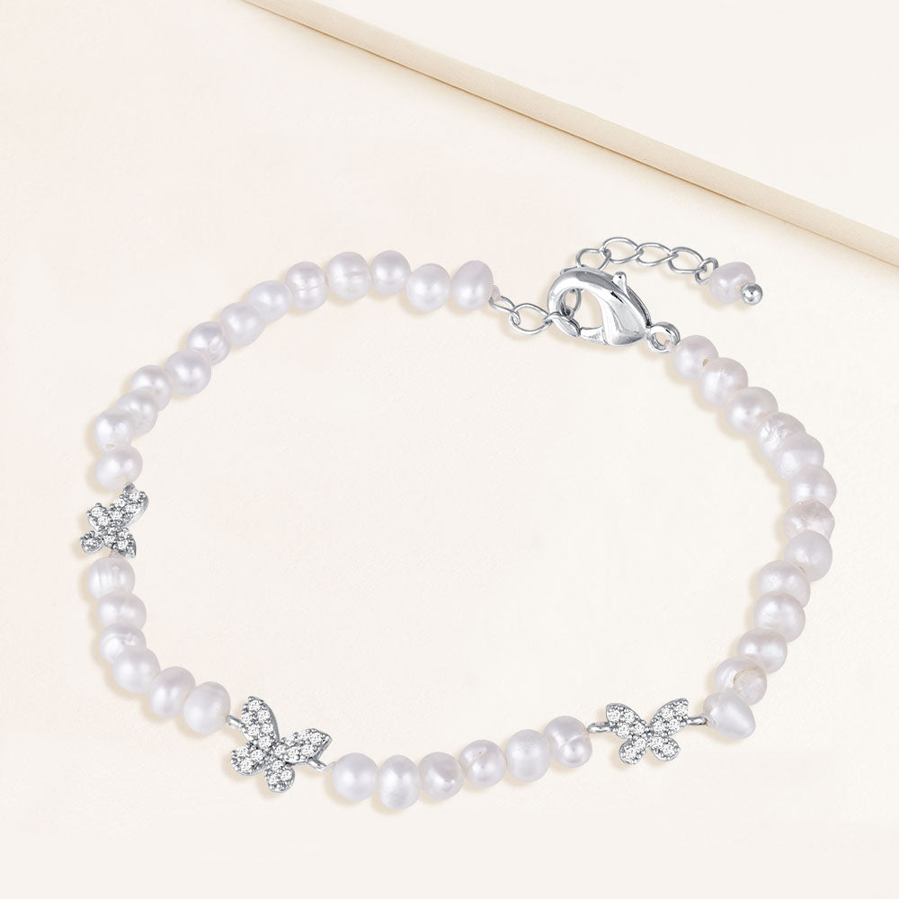 "Camila" 1.1CTW Pave Butterflies & Freshwater Pearls Bracelet