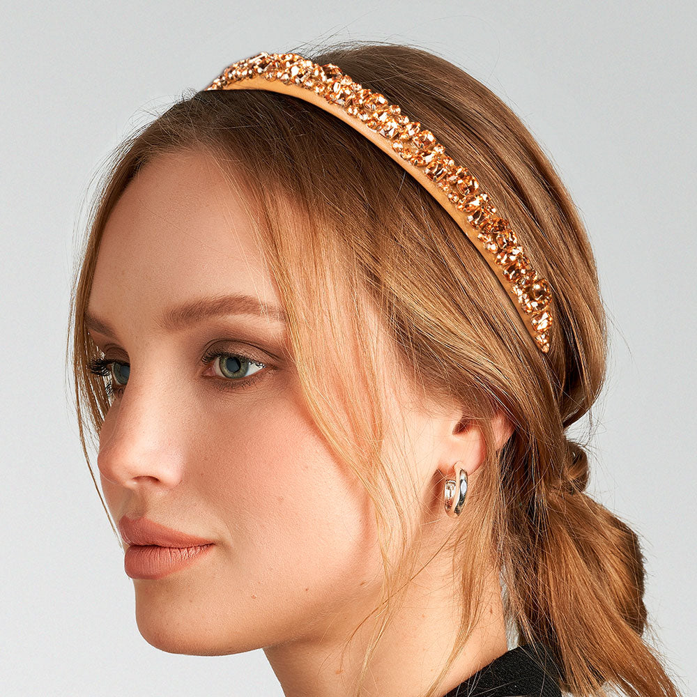 "Empress" Crystal embellishments Vegan Leather Headband