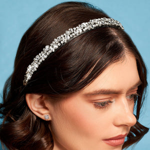 "Empress" Crystal embellishments Black Vegan Leather Headband