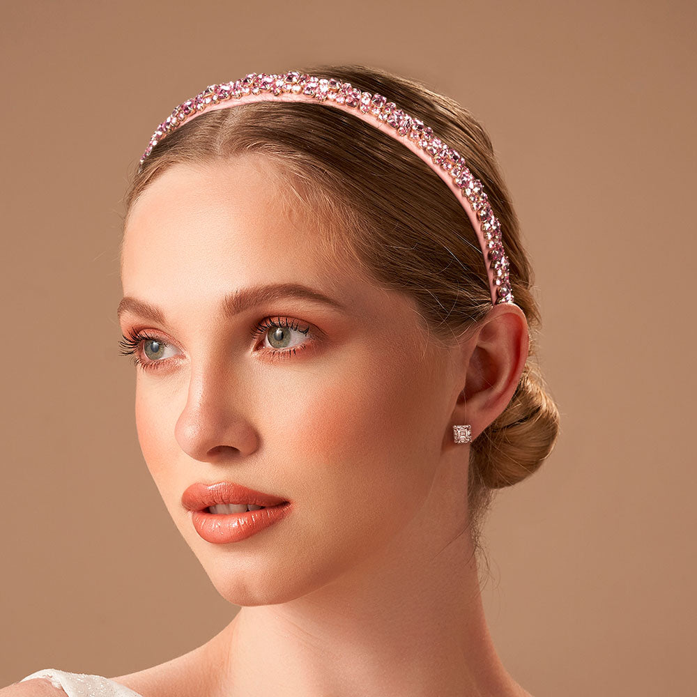 "Empress" Crystal embellishments Rose Vegan Leather Headband