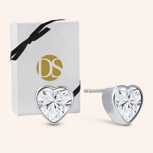 "Love you" Sterling Silver 2.1CTW Bezel-Set Heart Cut Post Earrings