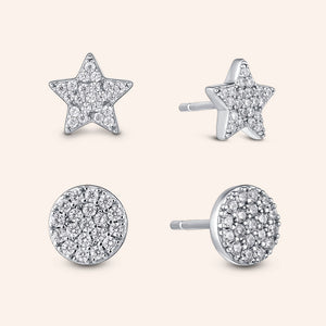 "Under the Stars" Sterling Silver Pave Set of 2 Post Earrings