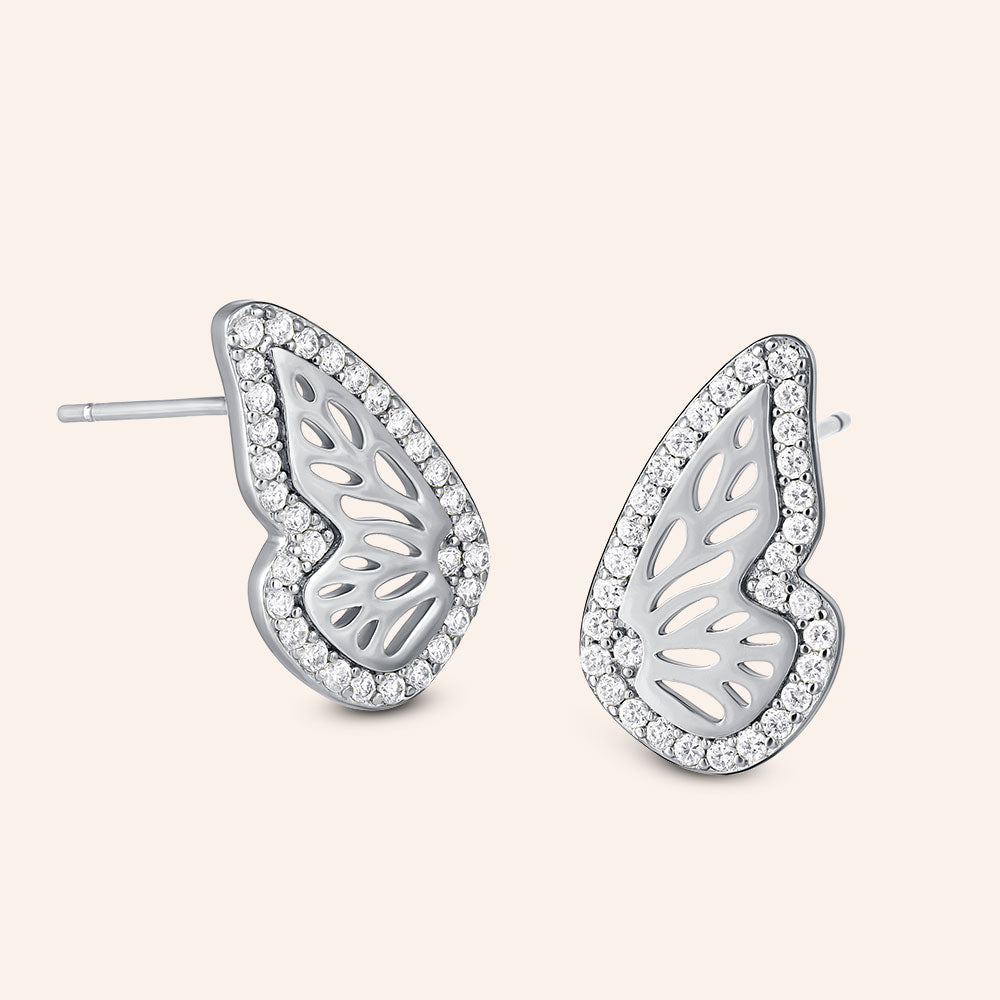 "Open Wings" Pave & Cut-out Design Butterfly Earrings