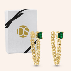 "Revolution" 1.2CTW Princess Cut Chain Dangling Earrings