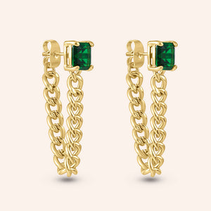 "Revolution" 1.2CTW Princess Cut Chain Dangling Earrings