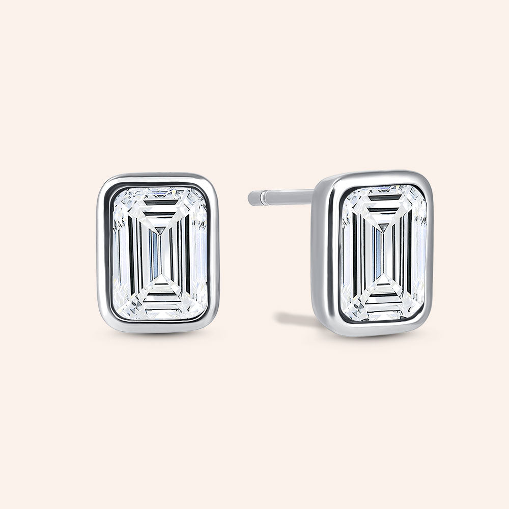 "Lights On" 1.8CTW Sterling Silver Emerald Cut Bezel-set Post Earrings
