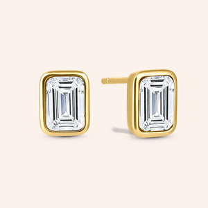 "Lights On" 1.8CTW Sterling Silver Emerald Cut Bezel-set Post Earrings