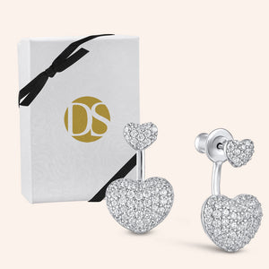"Valentina" 2.8CTW Pave Hearts Front Back Earrings