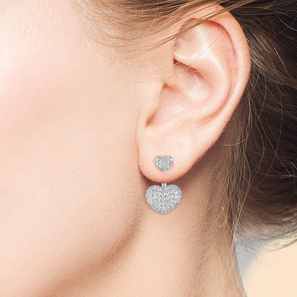 "Valentina" 2.8CTW Pave Hearts Front Back Earrings