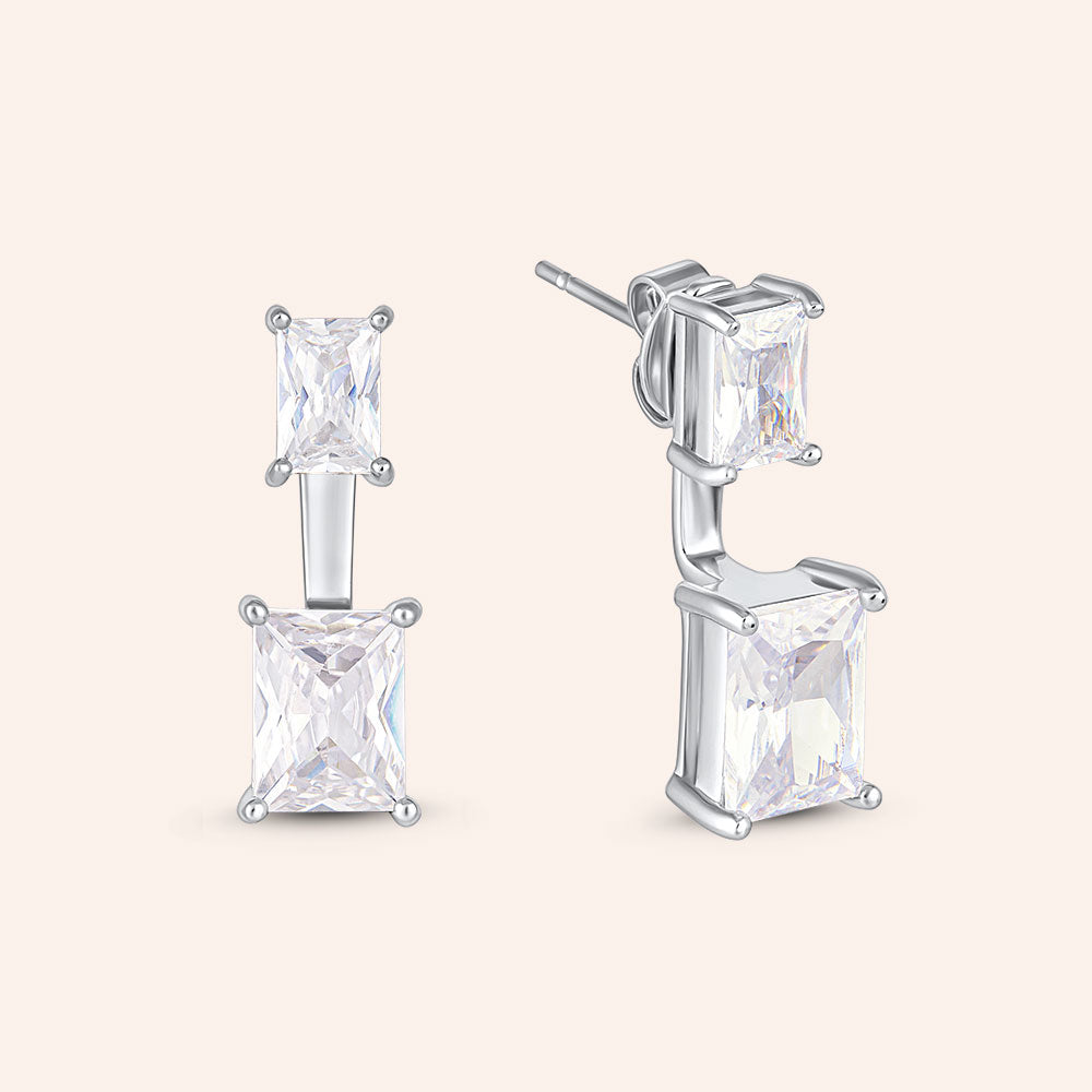 "Trendy Lux" 2.4CTW Emerald Cut Front Back Earrings