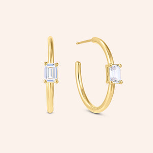 "For a Lifetime" Emerald Cut Highly Polished 1" Hoop Earrings