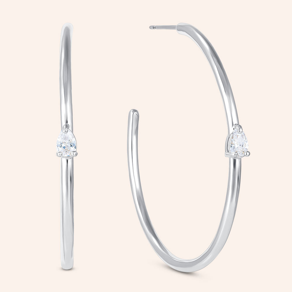 "For a Lifetime" Pear Cut Highly Polished 2" Hoop Earrings