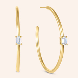 "For a Lifetime" Emerald Cut Highly Polished 2" Hoop Earrings