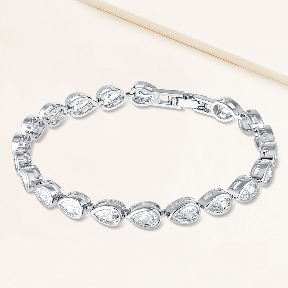 "Paloma" 7.8CTW Bezel-Set Pear Cut Tennis Bracelet - Includes Extender