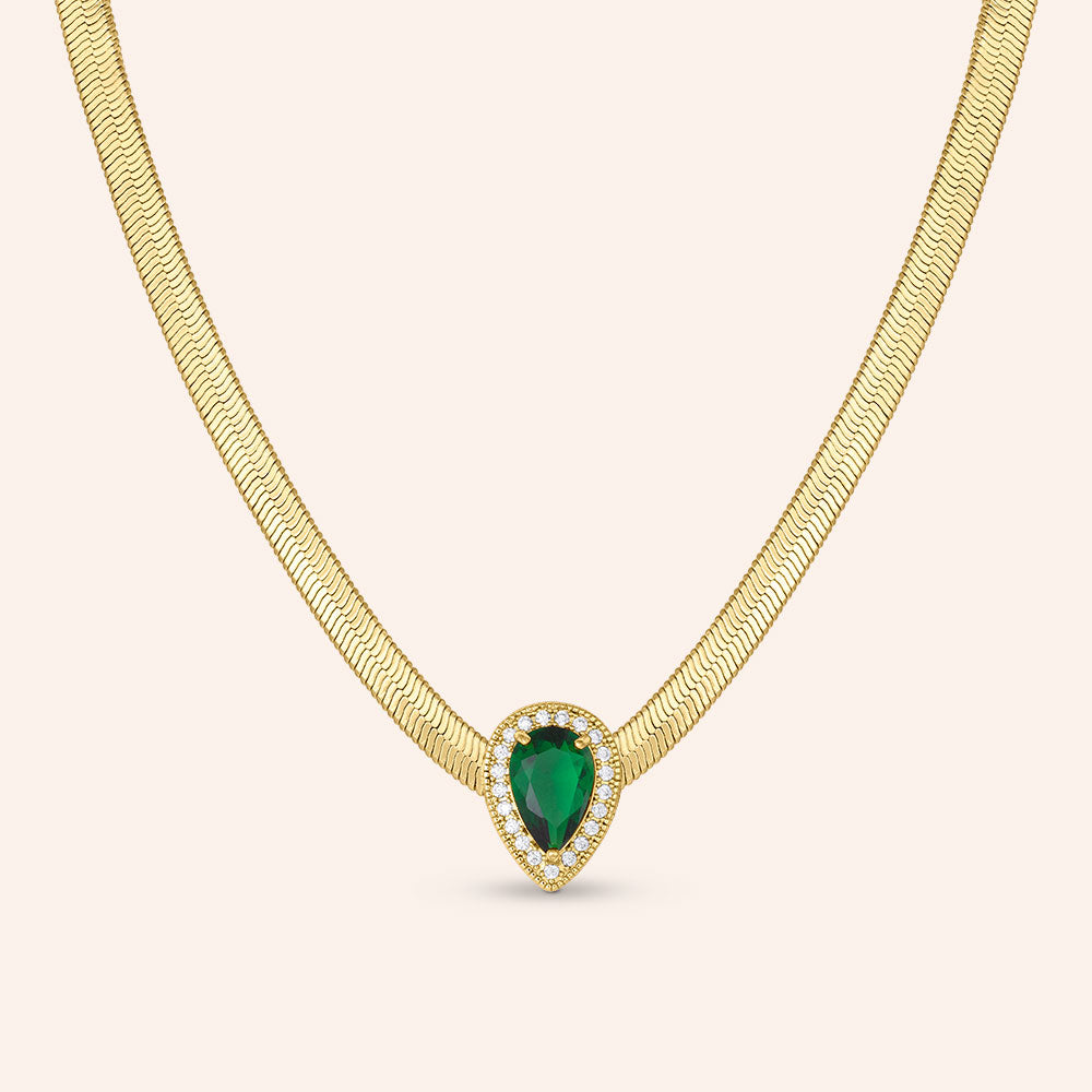 "Elizabeth" Halo Emerald or Pear Cut Snake Chain Necklace - Includes Extender